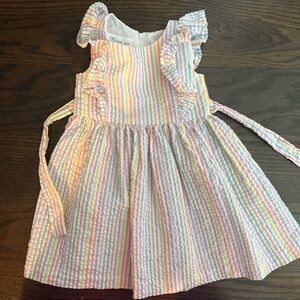 Bonnie Jean girl’s 2T Rainbow Stripe Pinafore Dress Seersucker Bow